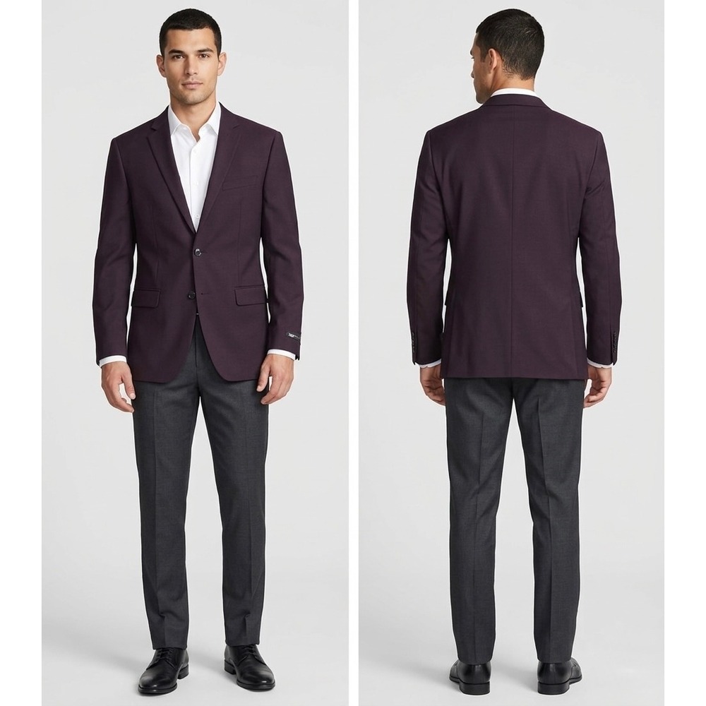 Bar III Mens Blazer Jacket‎ 40L Slim Fit Solid Deep Burgundy 2 Button Sport Coat